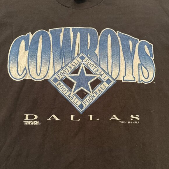 Vintage 1993 Trench Dallas Cowboys Soft Black T Shirt Size XL NFL Football - Picture 2 of 13